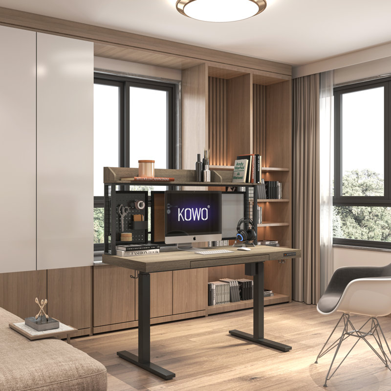Bureau debout à hauteur ajustable Gooitsen, Chêne gris / Noir, H 48 po x l 47,2 po x P 23,6 po