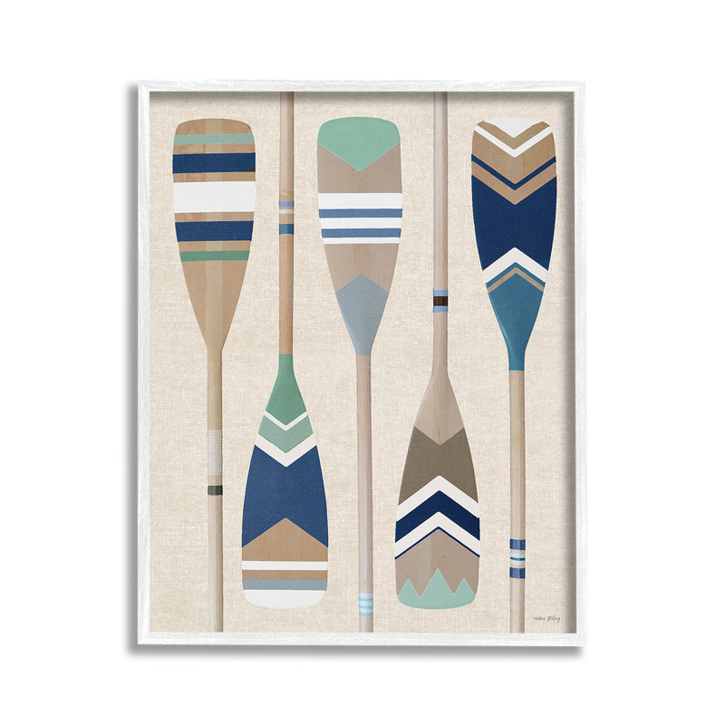 «Giclée d'art rayé» par Amber Sterling, Estampe numérique encadrée blanc bord de mer, H 14 po x l 11 po