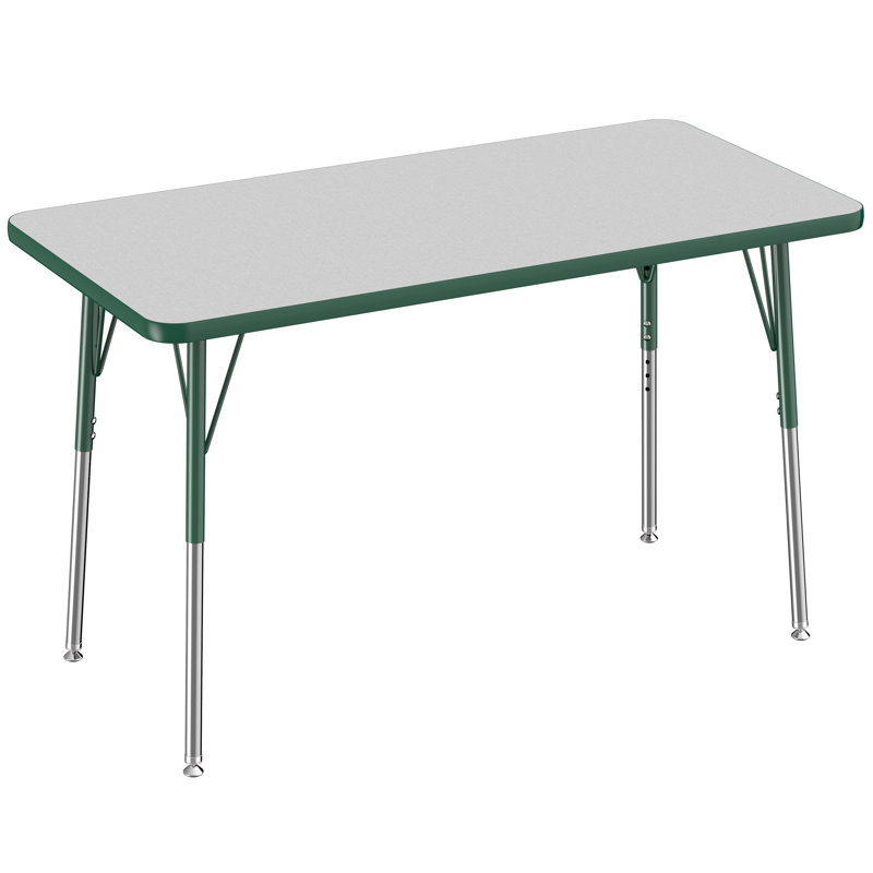 Table d'activité rectangulaire à hauteur réglable en forme de T, Gris/vert, 24 po x 36 po, Roulement pivotant standard