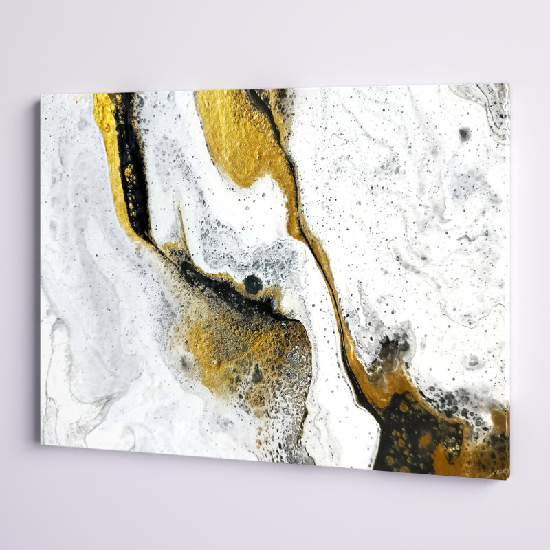 Or et noir sur marbre acrylique blanc - reproduction d'art sur toile, H 30 po x l 40 po x 1,5 po, Toile tendue