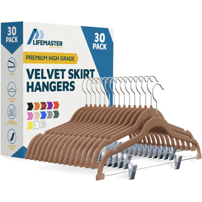  Cintres de jupe en velours - avec pinces réglables, crochet pivotant à 360 degrés et encoche antidérapante, peut supporter jusqu'à 10 lb, pour organiser jupe, pantalons, vêtements et vêtements, paquet de 30, brun