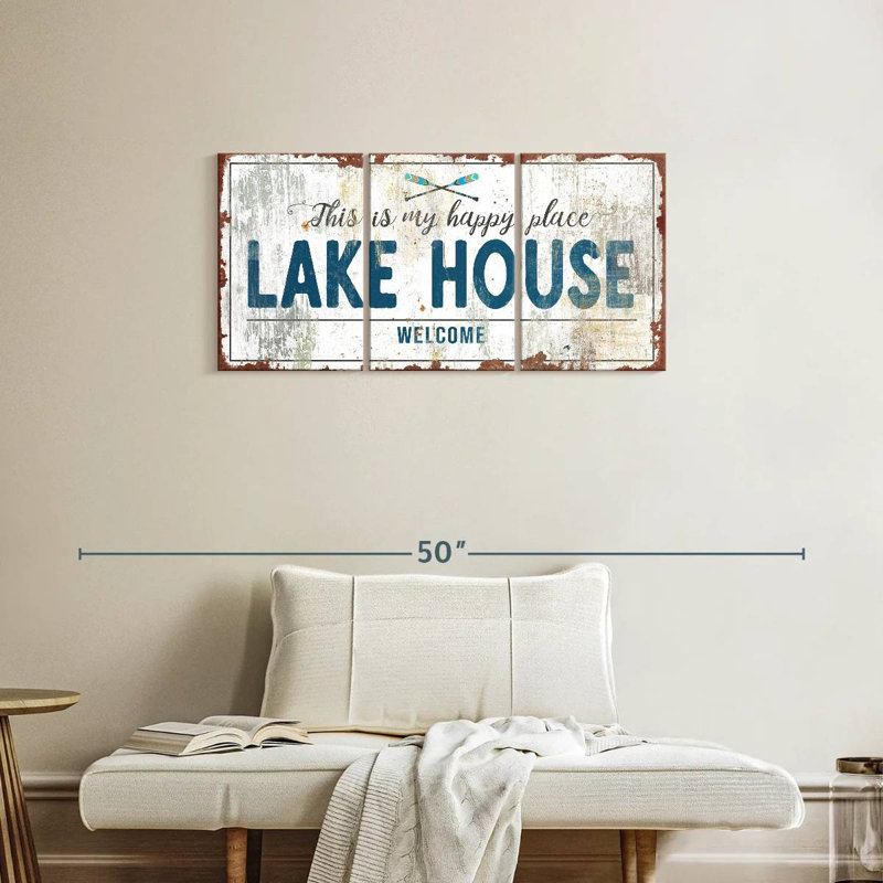 «Lake House Welcome On Canvas», ensemble de 3 pièces, H 18 po x l 38 po