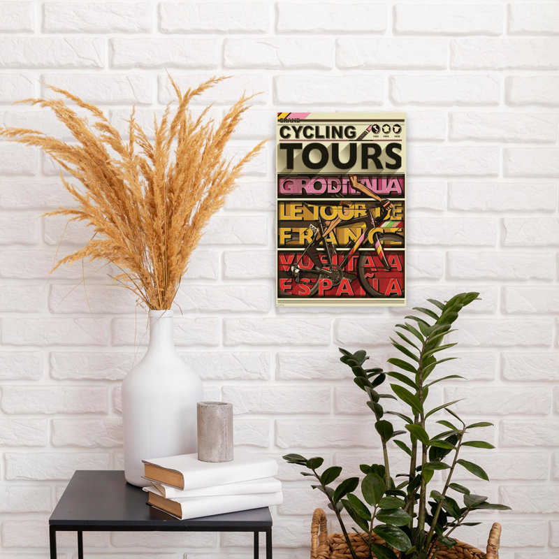Art mural coloré rétro rétro Grand Cycling Tours, 18" H x 12" W