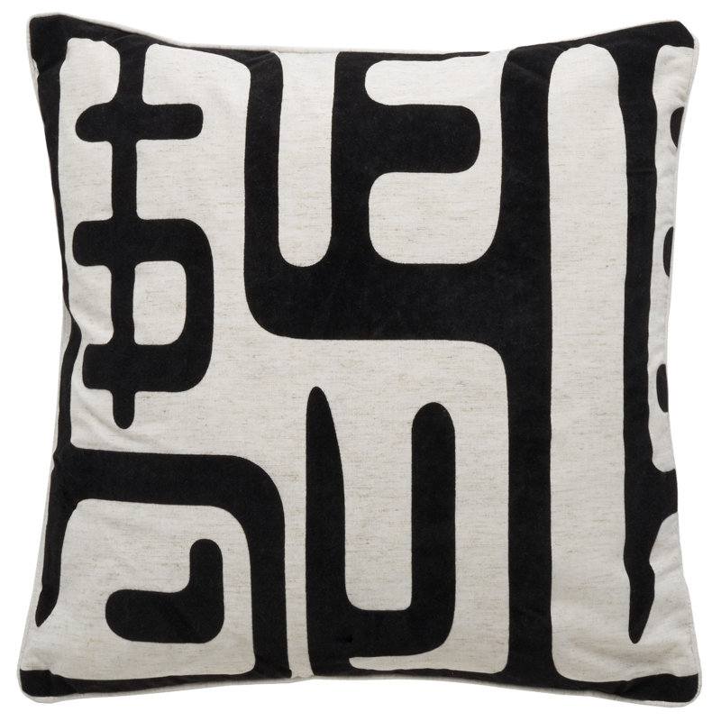 Maize Geometric Feather Throw Pillow, 18" x 18", Beige/Navy