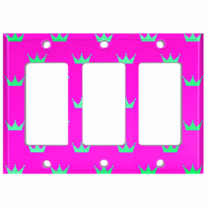 Green Crown Pink Patterned 3 - Gang Rocker Standard Wall Plate