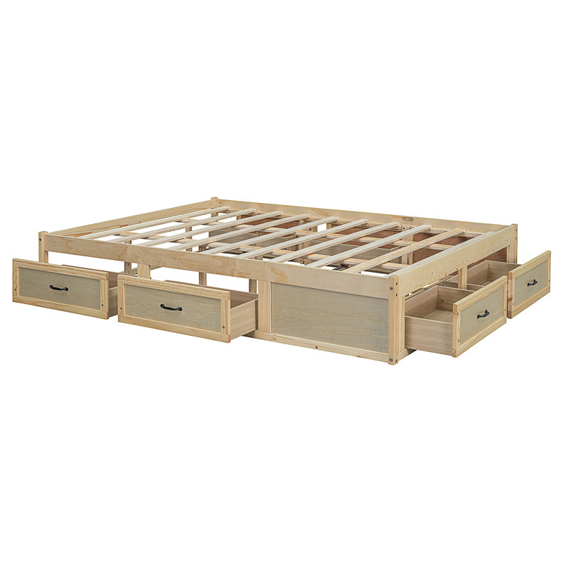 Lit plateforme avec 6 tiroirs de rangement, Naturel antique