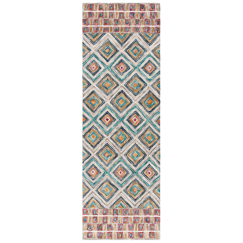 Tapis géométrique en laine touffeté à la main Deyoung, Tapis de couloir 2 pi 3 po x 11 pi