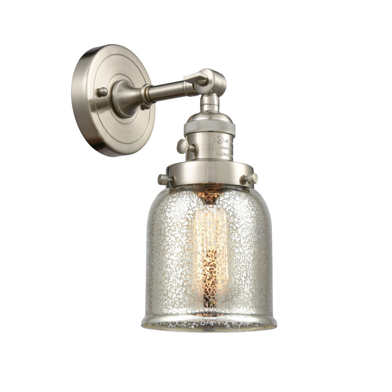 Applique murale 1 lumière 5 po Bell, Argent mercuré, Ampoule incandescente rétro 60 watts, Nickel satiné brossé