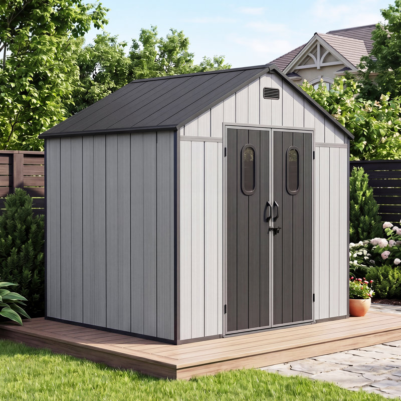 Patio Plastic Portable Outdoor Storage Shed with Deck, 8 ft x 6 ft