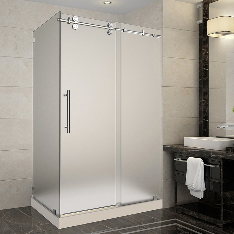Langham 48" W x 35" D x 77.5" H Frameless Rectangle Sliding Shower enclosure with Base Included, Chrome, Right