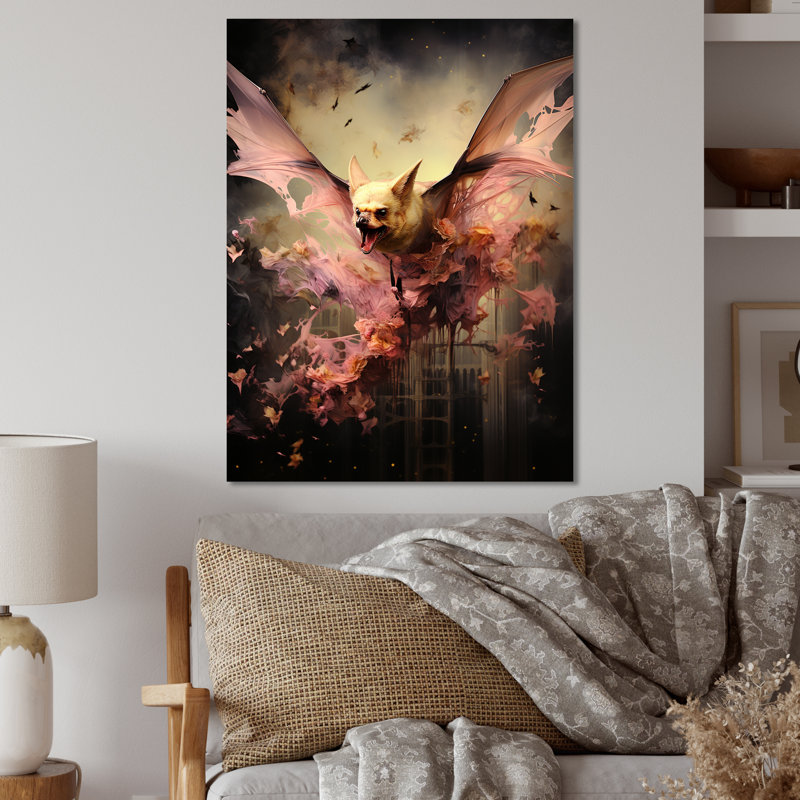 Élégance abstraite de chauve-souris rose et noire, H 32 po x l 24 po x P 1 po