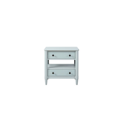 Table de chevet ouverte de couleur océan - 2 tiroirs avec doublure en feutre et 2 finitions en bois massif