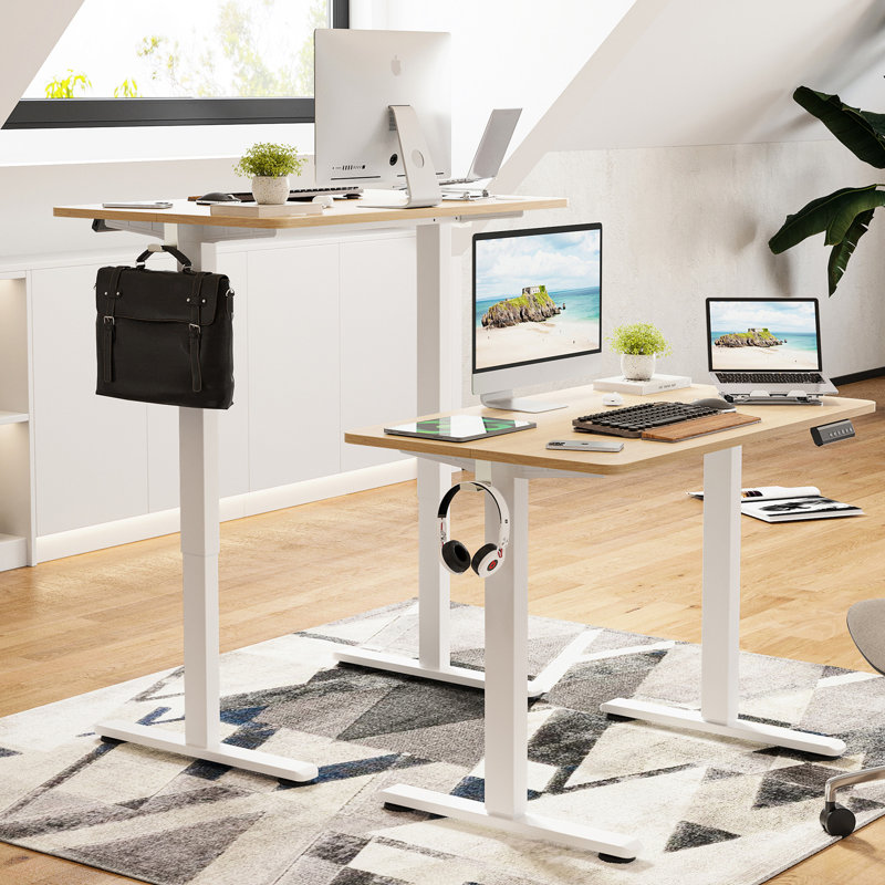 Bureau électrique debout à hauteur ajustable avec plissoir pour bureau à domicile confortable, cadre de 40 po x 24 po, panneau multifonctionnel, changement de posture fréquent, configuration du support assis, planche, acier au carbone