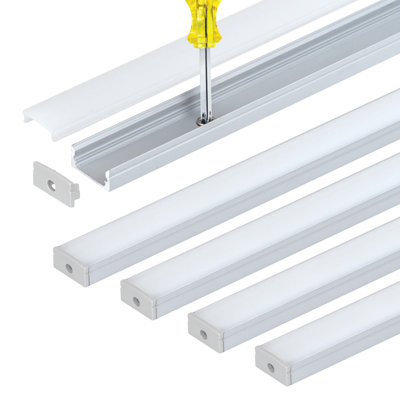 LED Tape Light Mounting Channel, Easy Surface Mount, Silver, with Pre-Drilled Holes 5-Pack