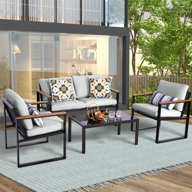 Charlton Home® Straughter 4 - Person Outdoor Seating Group with Cushions &  Reviews | Wayfair