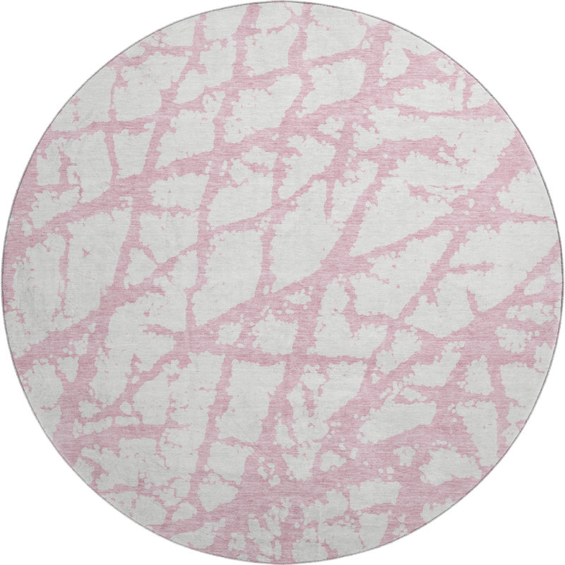 Premium Machine Washable Prisco Pink Rug, Round 8'