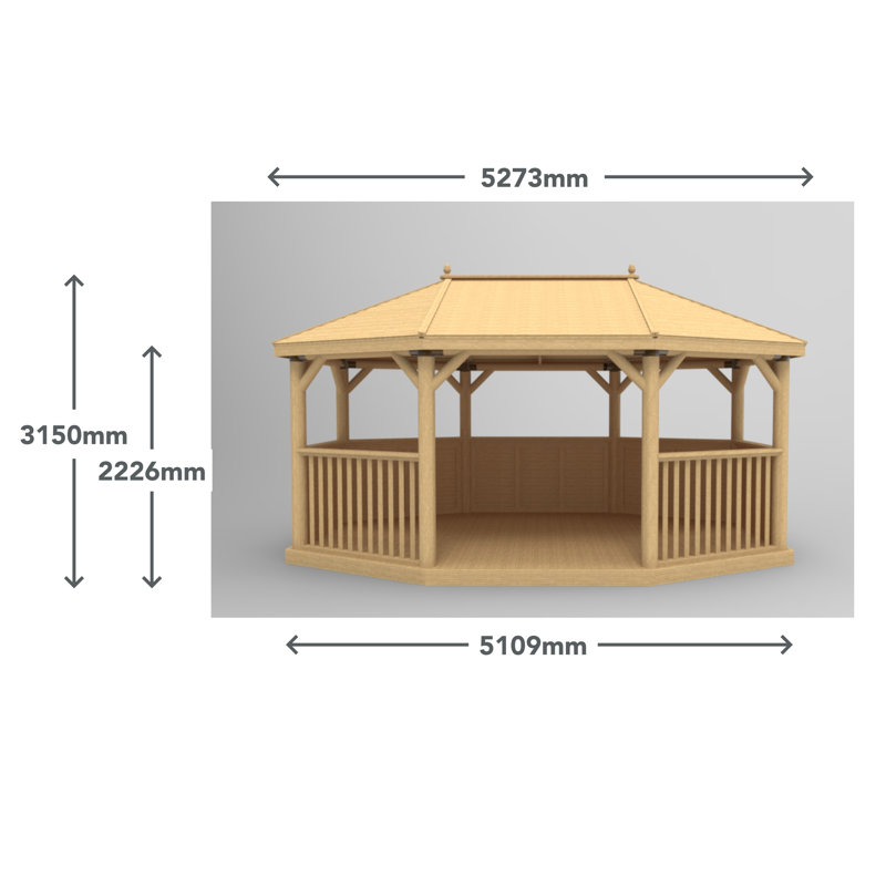 5.3m x 3.8m Wooden Gazebo with Timber Roof and Benches with Installation Service