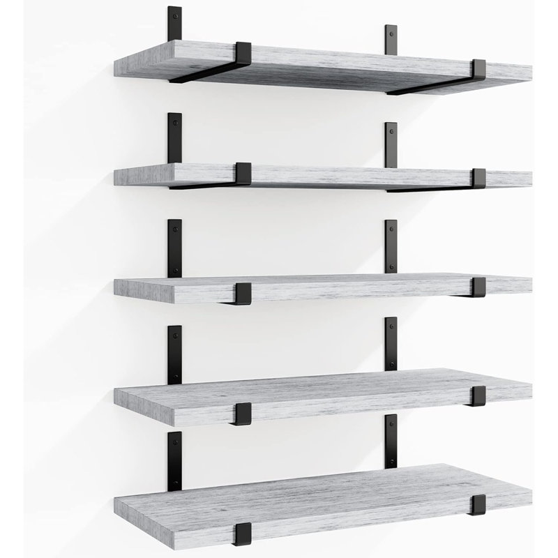 Riek 5 Piece Floating Shelf, 15.7" H x 4.7" W x 0.6" D, White Wood