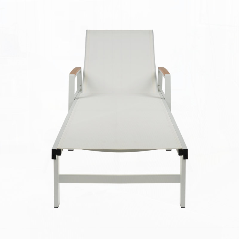 Outdoor Chaise Lounge Chair, White/Brown