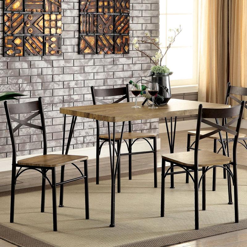 Table de salle à manger en métal foncé bronze 5 pièces et 4 chaises d'appoint en placage de papier