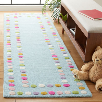 Tapis bleu / rose en laine / coton touffeté à la main Avianna