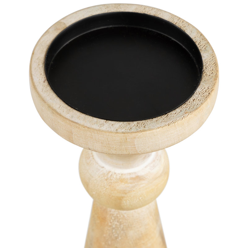 12'' H Wood Tabletop Candlestick, Brown