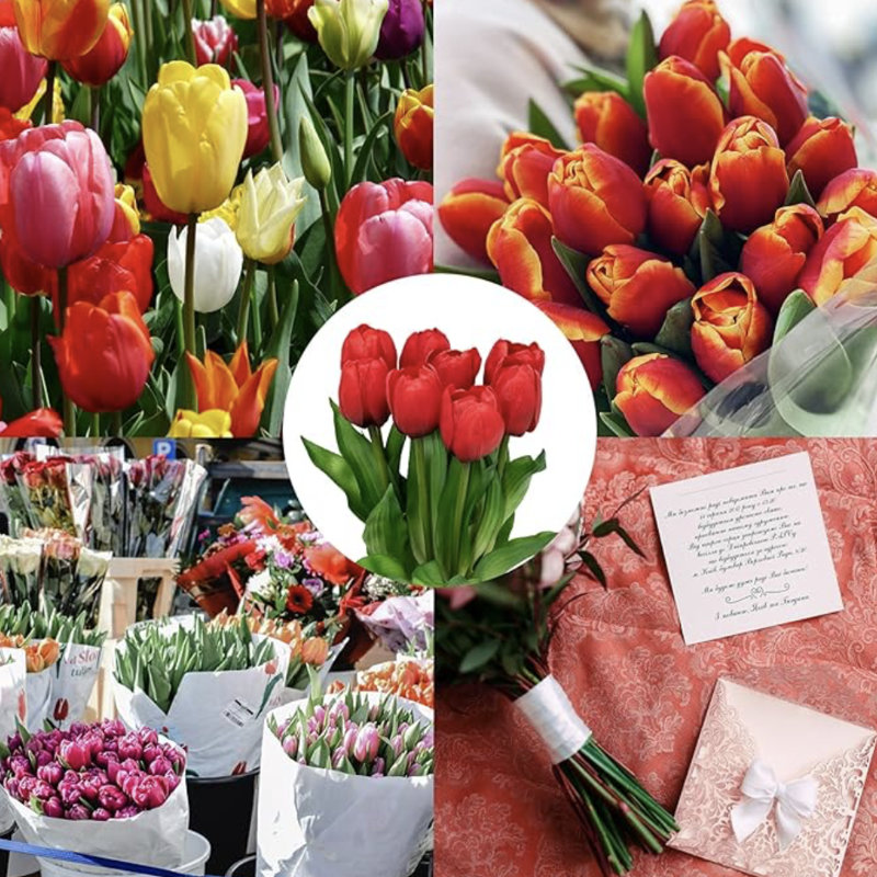 Artificial Tulip Arrangement - 8Pcs, Red
