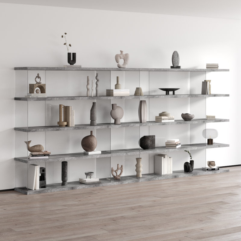 Matana 141.8" Bookcase with Matte Finish, Concrete