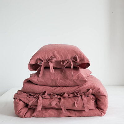 Ensemble de housse de couette 100% lin, 3 pièces de literie respirante en lin belge (1 housse d'édredon + 2 taies d'oreiller) avec fermeture à cravate