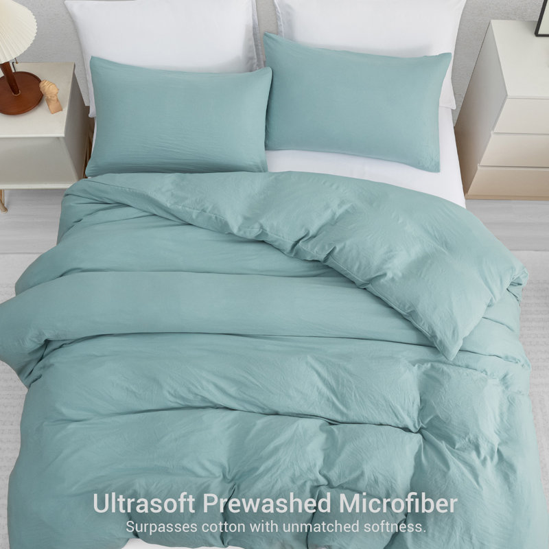 Microfiber Solid Colour Duvet Cover Set, Super King (220cm x 260cm), Sage Green