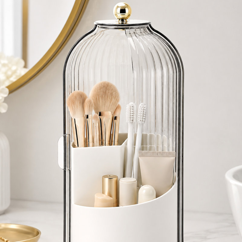 Porte-brosse à dents rotatif avec couvercle coulissant, accessoires de bain