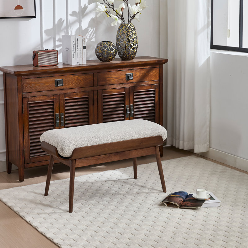 classic and minimalist Fabric Upholstered Entryway Bench with Wood Frame & End of Bed Bench for Bedroom Living Room, Gray