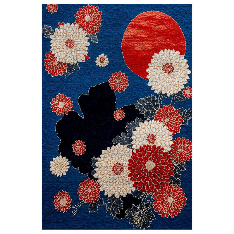 Isabel Collection Digital Print Cotton-Polyester Blue Floral Rug, Rectangle 6'7" x 7'3"