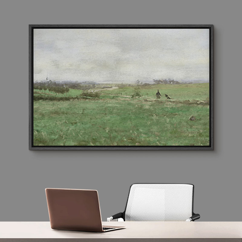 «Lush Green Fields With Farmers Landscape Wilderness Impressionism Traditional Scenic» sur toile, Noir, H 24 po x l 36 po