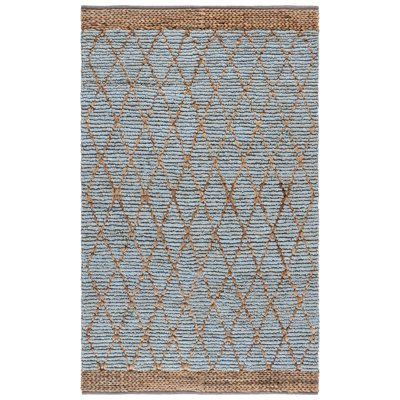 Alegria Natural Fiber Hand Loomed Jute/Cotton Geometric Rug in Light Blue/Brown