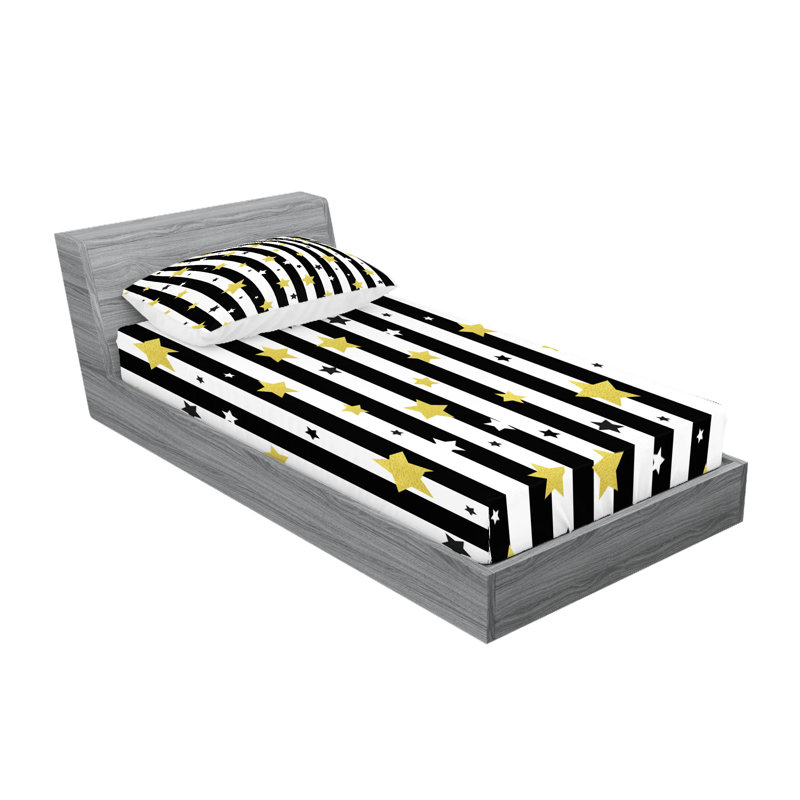 Ensemble de draps et taies décoratives à rayures Ambesonne, noir, blanc et jaune