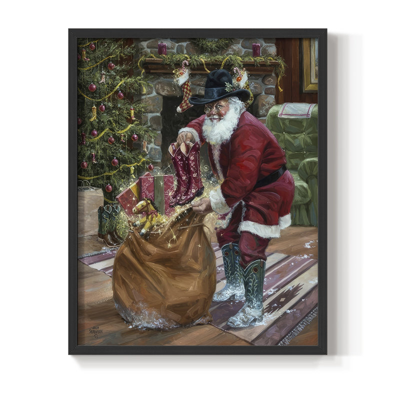 «New bottes for Christmas», reproduction encadrée - bois massif, Noir, noir, noir, noir, H 15 po x l 12 po