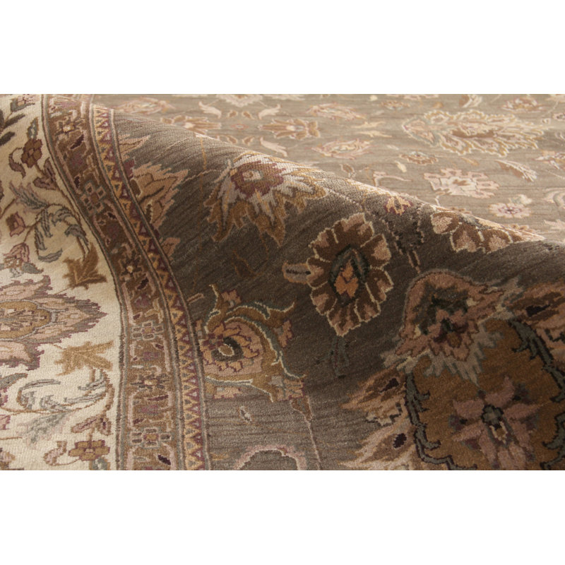 Intricate Agra Wool Oriental Area Rug in Brown/Ivory/Beige, Rectangle 12' x 18'