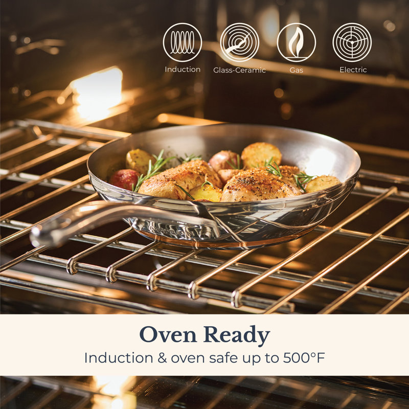 Anolon Nouvelle Copper Stainless Steel Induction Frying Pans / Skillet Set, 8 Inch and 9.5 Inch, Silver