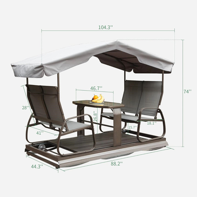 Fauteuil oscillant couvert de baldaquin - structure en aluminium pour 4 sièges confortables avec intempéries