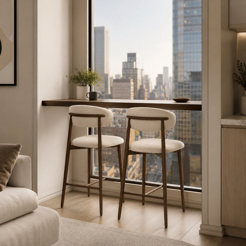 Tabouret de bar 39,7 po de hauteur comptoir (ensemble de 2), beige, Siège beige / pieds en métal noyer