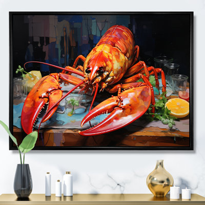 Red Lobster Meal Framed On Canvas Print