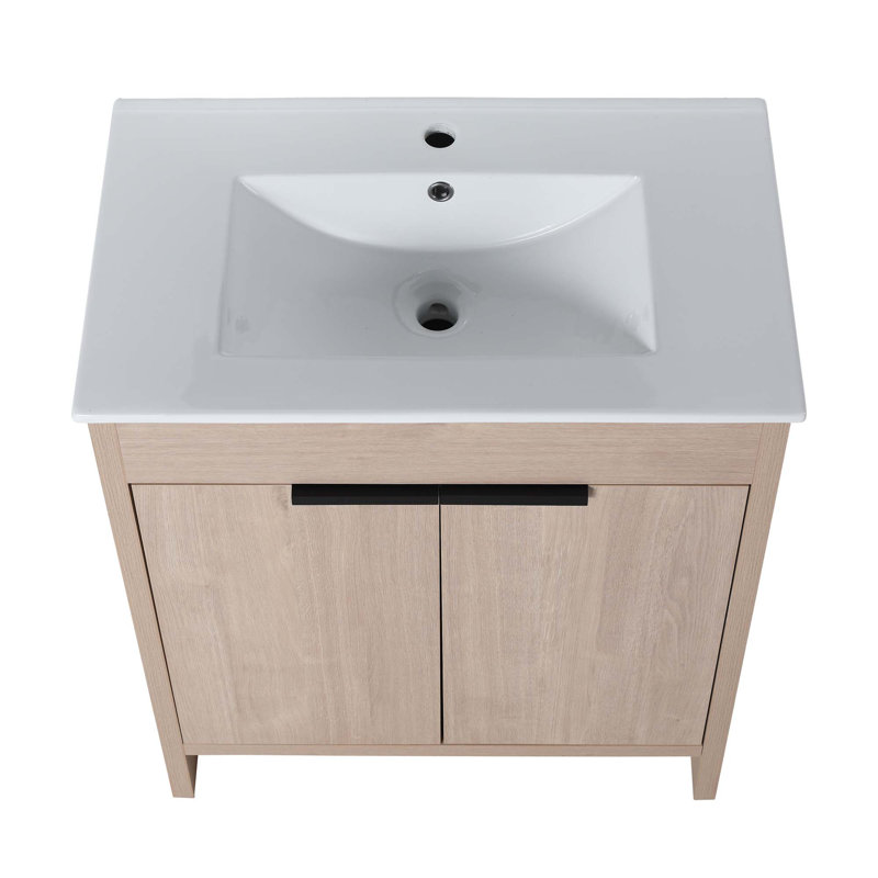 Meuble-lavabo autoportant avec lavabo et 2 portes d'armoire à fermeture en douceur
