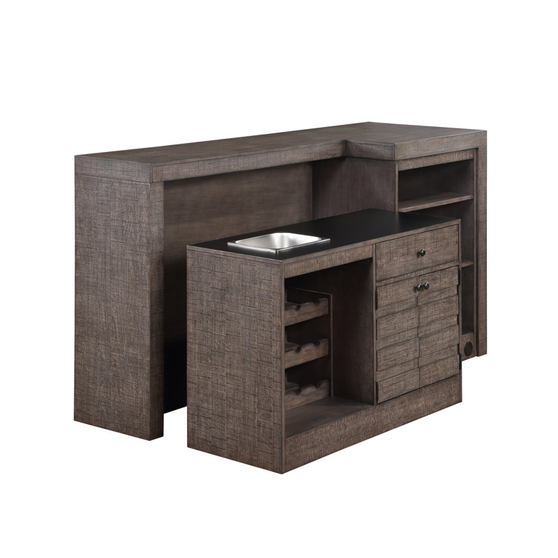 Dark Gray Distressed Solid Wood Home Bar with Storage