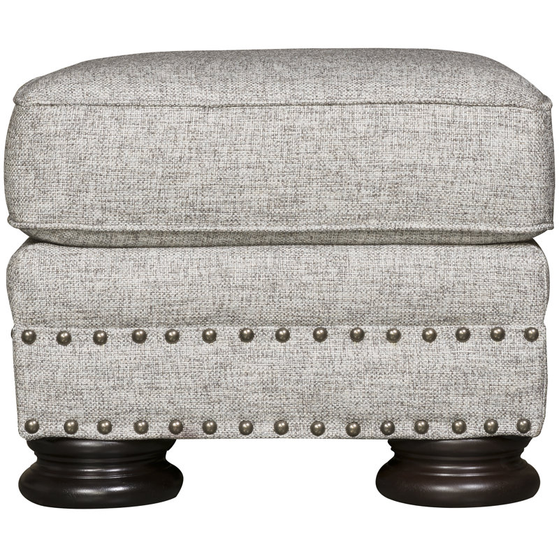 Foster Ottoman, Light Grey Polyester, Brandy