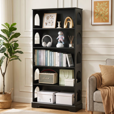Tall Wooden Bookcase with Cubby Storage, Open Shelf Bookshelf Toy Organizer, Multi Tier Display Storage Shelf for Living Room Bedroom Office