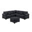 Ensemble de conversation modulaire 4 pièces avec repose-pieds de coin assorti et repose-pieds à accoudoir droit et gauche en velours côtelé revêtu de velours noir-1234220944