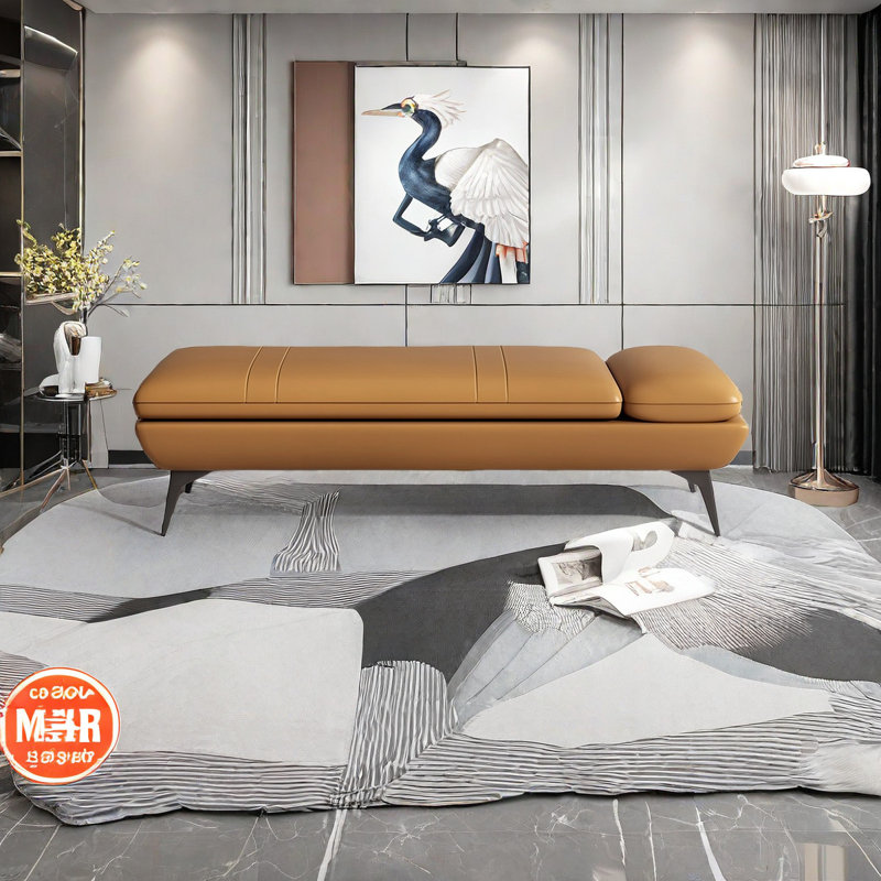 Banc rembourré en cuir de vache Ritvi, H 16,92 po x l 59,05 po x P 19,68 po, Orange
