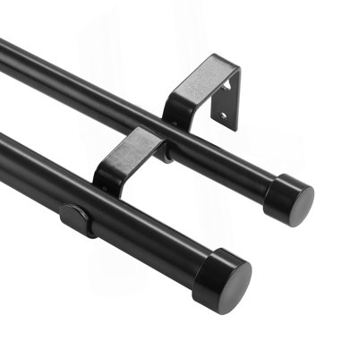 1 Inch Double Curtain Rods 74 To 144 Inches(6-12Ft), Drapery Rods For Windows 69 To 140 Inches, Telescoping Dual Curtain Rod With Round Finials, Black