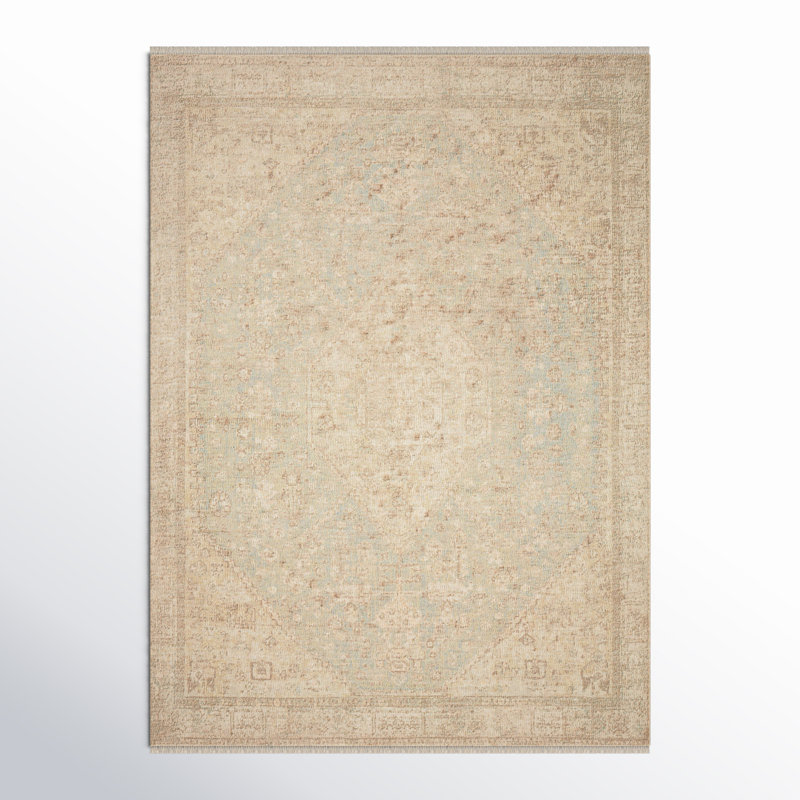 Tapis oriental tissé à la main à motif océanique / ivoire Jacarra, Rectangle 8 pi 6 po x 12 pi